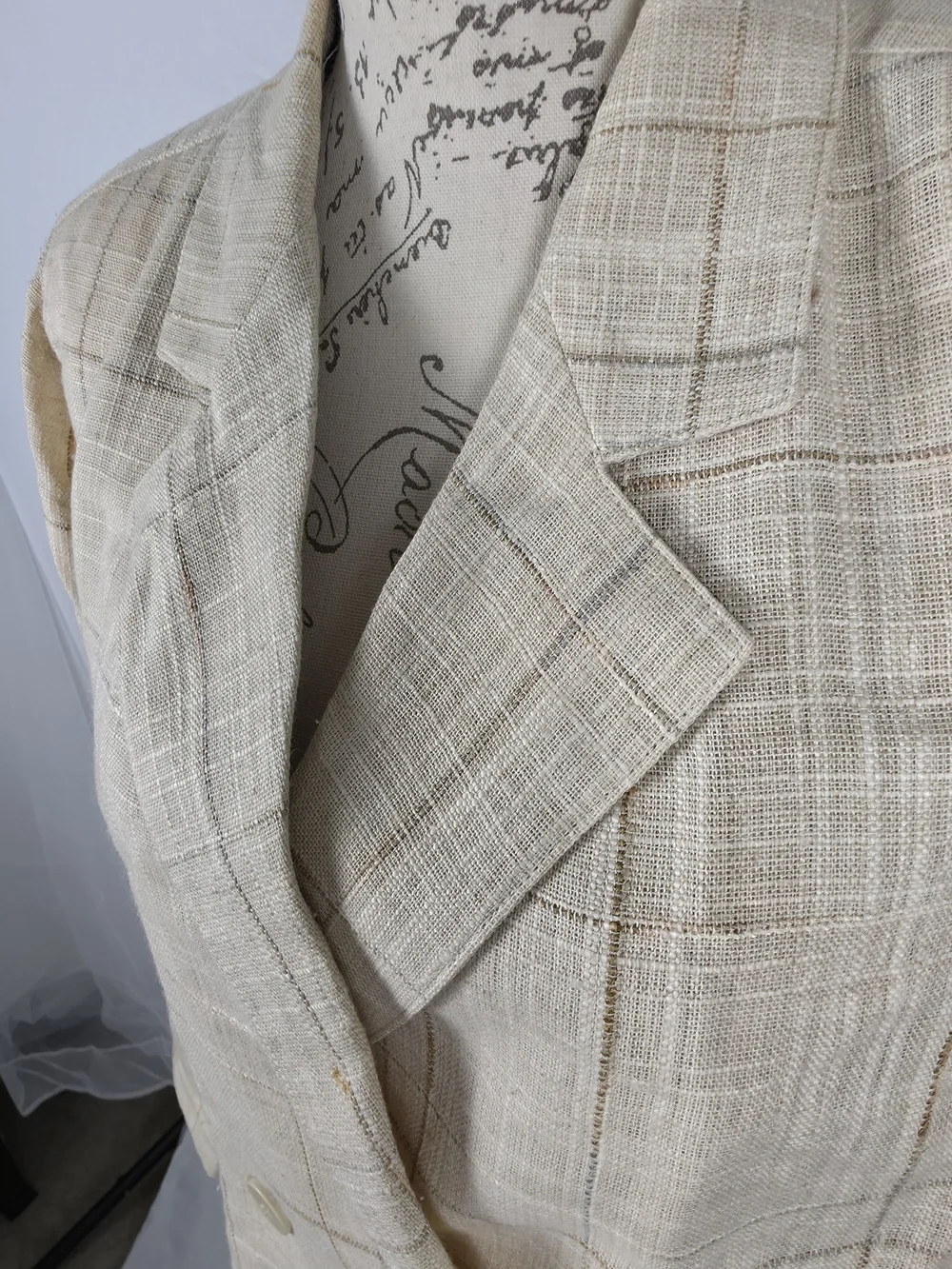Vintage Christian Dior Separates Plaid Linen Blend Blazer Jacket Cream Beige - 8